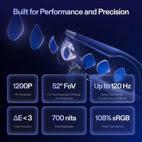نظارات XREAL 1S AR/XR، نظارات ذكية بشاشة افتراضية مقاس 500 بوصة مع مجال رؤية 52 درجة، 3DoF أصلي، ثلاثي الأبعاد حقيقي، مدعوم بشريحة X1، تدعم جميع أجهزة USB-C DP بما في ذلك iPhone 17/16 والأجهزة المحمولة، مثل ROG/SteamDeck in Kuwait