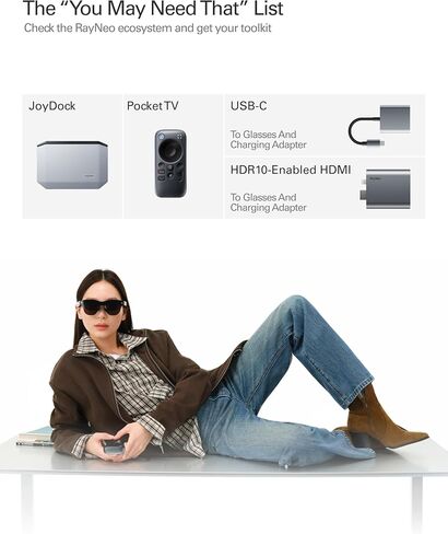 نظارات RayNeo Air 4 Pro AR/XR، شاشة افتراضية HDR10 201 بوصة، شاشة فيديو ثلاثية الأبعاد للأفلام والألعاب 120 هرتز، توصيل وتشغيل USB-C لهاتف iPhone 17/16/15، Android، Switch 2، PS5، Steam Deck in Kuwait