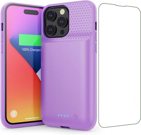حافظة بطارية لهاتف iPhone 14 Pro Max و14 Plus و13 pro Max، حافظة شحن ذكية ممتدة قابلة لإعادة الشحن بقدرة 8600 مللي أمبير في الساعة، حزمة بطارية واقية محمولة رفيعة للغاية (6.7 بوصة) أسود in Kuwait