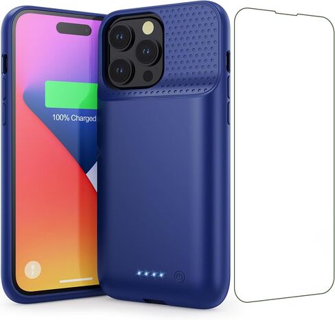حافظة بطارية لهاتف iPhone 14 Pro Max و14 Plus و13 pro Max، حافظة شحن ذكية ممتدة قابلة لإعادة الشحن بقدرة 8600 مللي أمبير في الساعة، حزمة بطارية واقية محمولة رفيعة للغاية (6.7 بوصة) أسود in Kuwait