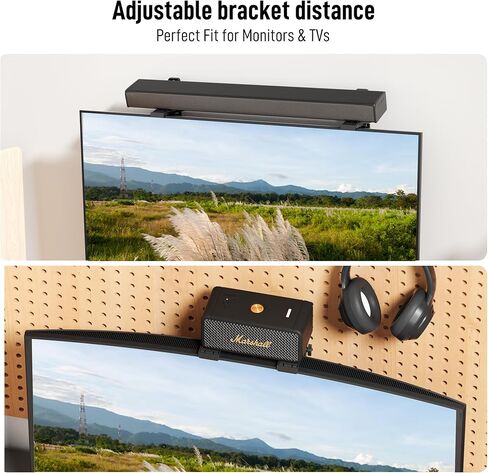 حامل مكبر صوت بدون حفر، رف علوي للتلفزيون قابل للتعديل متوافق مع سامسونج، LG، Vizio، Bose، JBL، Sonos، دعامة عائمة عالمية تحمل ما يصل إلى 11 رطل، أسود in Kuwait