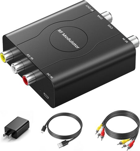 محول RF، محول RCA إلى RF محوري مع مفتاح قناة 3/4 لوحدات تحكم ألعاب VHS/VCR/DVD، يتضمن كابل RCA بطول 3.3 قدم، يحول الفيديو المركب AV إلى NTSC التناظري للتلفزيون (أسود) in Kuwait