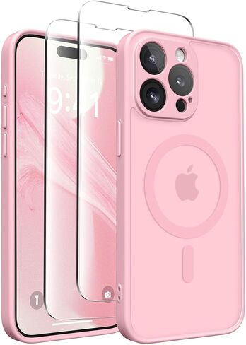 حافظة CAPRARO مغناطيسية لهاتف iPhone 17 Pro، مطورة [حماية كاملة للكاميرا] [متوافقة مع MagSafe] غطاء حماية شفاف غير لامع للنساء والفتيات، بني باهت in Kuwait