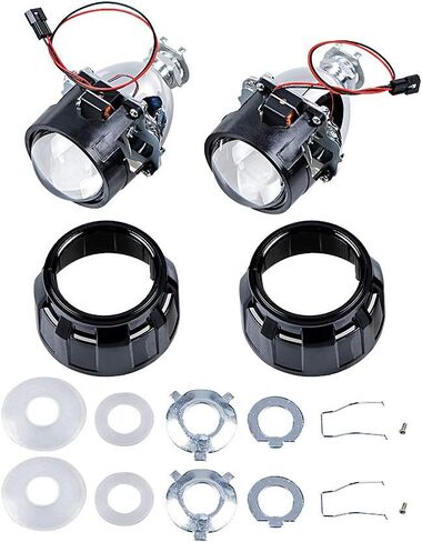 متوافق مع H4 H7 H11 9005 9006 9007 H13 Frontlight زوج واحد من عدسات جهاز عرض ثنائية زينون صغيرة ذات عوارض عالية منخفضة مع مجموعة أغطية، أسود1 in Kuwait