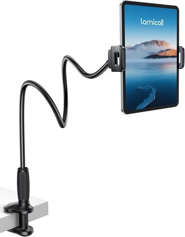حامل الكمبيوتر اللوحي Lamicall Gooseneck للسرير - [ذراع مرن مدبب فريد من نوعه] [قابل للتعديل بالكامل] حامل iPad Kindle للقراءة في السرير، حامل الكمبيوتر اللوحي لأجهزة iPad مقاس 4.7-13 بوصة، Kindle، Switch، Galaxy، iPhone in Kuwait