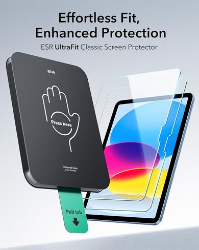 واقي شاشة ESR مكون من قطعتين لجهاز iPad A16 الجيل الحادي عشر/العاشر (11 بوصة/10.9، 2025/2022)، طبقة من الزجاج المقوى 9H مع صينية UltraFit، دعم قلم Apple، مقاوم للخدش، وضوح HD، خالٍ من الفقاعات in Kuwait