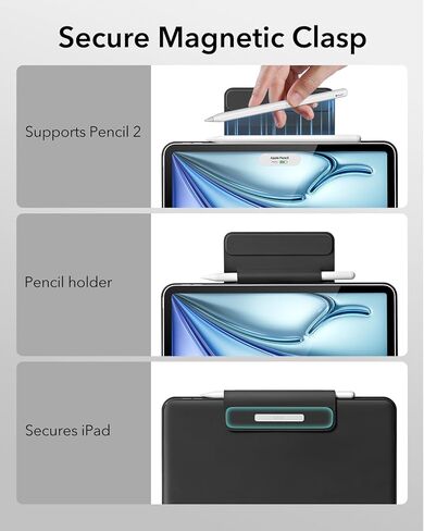 حافظة ESR لجهاز iPad Air 11 بوصة مع لوحة مفاتيح M4/M3/M2 (2026/2025/2024)، حافظة iPad Pro 11 & Air 5/4th Magic Keyboard، حامل ناتئ عائم سهل الإعداد، لوحة تتبع دقيقة متعددة اللمس، أسود in Kuwait