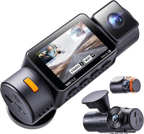 Vantrue New N4S 3 Channel Dash Cam، STARVIS 2 Night Vision، كاميرا أمامية وخلفية داخلية للسيارات، قناة أمامية وخلفية مزدوجة، PlatePix ™ Tech، وضع ركن السيارة، Wi-Fi، GPS، 2 بوصة IPS، دعم 1 تيرابايت (RC18) in Kuwait