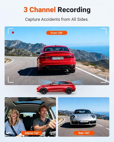 Vantrue New N4S 3 Channel Dash Cam، STARVIS 2 Night Vision، كاميرا أمامية وخلفية داخلية للسيارات، قناة أمامية وخلفية مزدوجة، PlatePix ™ Tech، وضع ركن السيارة، Wi-Fi، GPS، 2 بوصة IPS، دعم 1 تيرابايت (RC18) in Kuwait