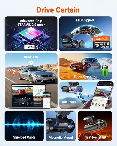 Vantrue New N4S 3 Channel Dash Cam، STARVIS 2 Night Vision، كاميرا أمامية وخلفية داخلية للسيارات، قناة أمامية وخلفية مزدوجة، PlatePix ™ Tech، وضع ركن السيارة، Wi-Fi، GPS، 2 بوصة IPS، دعم 1 تيرابايت (RC18) in Kuwait