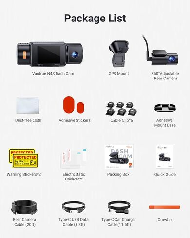 Vantrue New N4S 3 Channel Dash Cam، STARVIS 2 Night Vision، كاميرا أمامية وخلفية داخلية للسيارات، قناة أمامية وخلفية مزدوجة، PlatePix ™ Tech، وضع ركن السيارة، Wi-Fi، GPS، 2 بوصة IPS، دعم 1 تيرابايت (RC18) in Kuwait