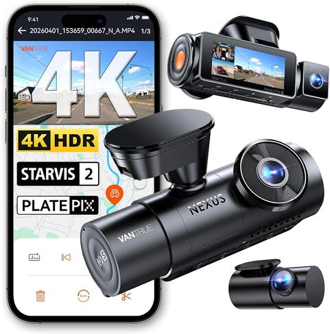 Vantrue New N4 Pro S 4K 3 Channel Dash Cam، كاميرا ثلاثية STARVIS 2 Dash للسيارات، 4K+1080P+2.5K أمامي وخلفي من الداخل، رؤية ليلية بالأشعة تحت الحمراء HDR، وضع ركن السيارة المخزن 24/7، GPS، Wi-Fi، دعم 1 تيرابايت (RC18) in Kuwait