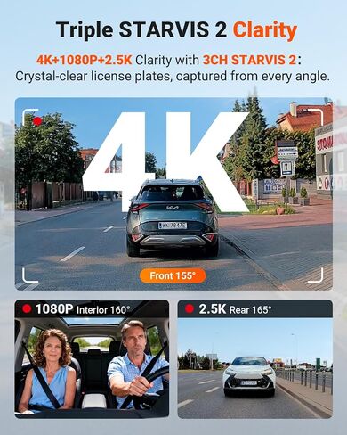 Vantrue New N4 Pro S 4K 3 Channel Dash Cam، كاميرا ثلاثية STARVIS 2 Dash للسيارات، 4K+1080P+2.5K أمامي وخلفي من الداخل، رؤية ليلية بالأشعة تحت الحمراء HDR، وضع ركن السيارة المخزن 24/7، GPS، Wi-Fi، دعم 1 تيرابايت (RC18) in Kuwait
