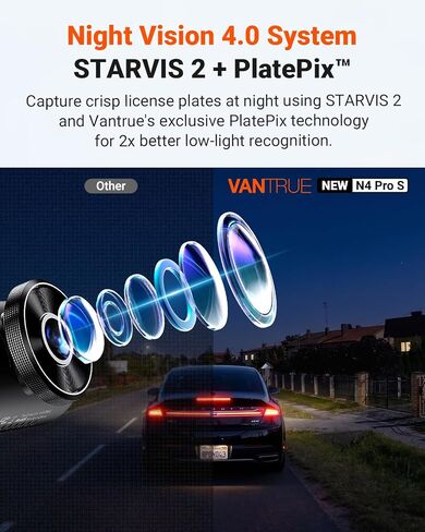 Vantrue New N4 Pro S 4K 3 Channel Dash Cam، كاميرا ثلاثية STARVIS 2 Dash للسيارات، 4K+1080P+2.5K أمامي وخلفي من الداخل، رؤية ليلية بالأشعة تحت الحمراء HDR، وضع ركن السيارة المخزن 24/7، GPS، Wi-Fi، دعم 1 تيرابايت (RC18) in Kuwait
