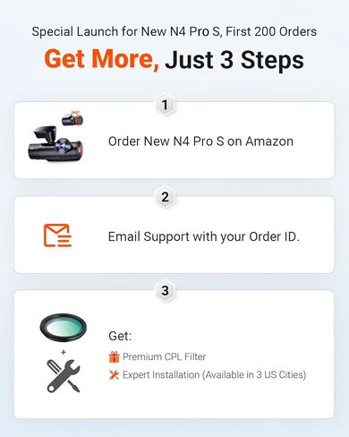 Vantrue New N4 Pro S 4K 3 Channel Dash Cam، كاميرا ثلاثية STARVIS 2 Dash للسيارات، 4K+1080P+2.5K أمامي وخلفي من الداخل، رؤية ليلية بالأشعة تحت الحمراء HDR، وضع ركن السيارة المخزن 24/7، GPS، Wi-Fi، دعم 1 تيرابايت (RC18) in Kuwait