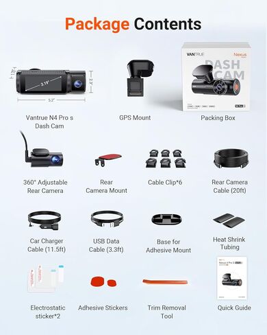 Vantrue New N4 Pro S 4K 3 Channel Dash Cam، كاميرا ثلاثية STARVIS 2 Dash للسيارات، 4K+1080P+2.5K أمامي وخلفي من الداخل، رؤية ليلية بالأشعة تحت الحمراء HDR، وضع ركن السيارة المخزن 24/7، GPS، Wi-Fi، دعم 1 تيرابايت (RC18) in Kuwait