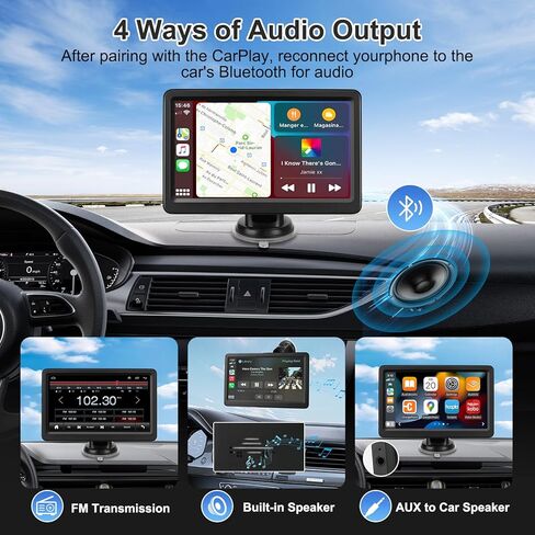 شاشة Carplay للسيارة، شاشة Carplay لاسلكية مقاس 7 بوصات وAndroid Auto، شاشة لمس عالية الدقة محمولة مع وصلة مرآة، ملاحة GPS، التحكم الصوتي، مكالمات بدون استخدام اليدين، بلوتوث/AUX/FM، شاشة تشغيل السيارة للتوصيل والتشغيل in Kuwait
