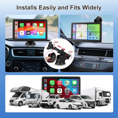 شاشة Carplay للسيارة، شاشة Carplay لاسلكية مقاس 7 بوصات وAndroid Auto، شاشة لمس عالية الدقة محمولة مع وصلة مرآة، ملاحة GPS، التحكم الصوتي، مكالمات بدون استخدام اليدين، بلوتوث/AUX/FM، شاشة تشغيل السيارة للتوصيل والتشغيل in Kuwait