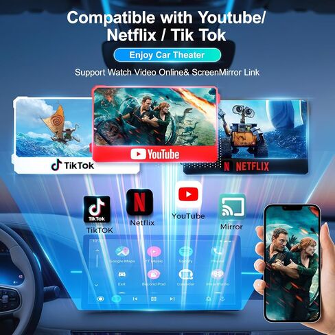 محول CarPlay اللاسلكي، محول السيارة مع توصيل وتشغيل فيديو السيارة السريع Netflix، إعداد سهل، يدعم معادلات تدفق بطاقة Netflix/YouTube/TF والمزيد لسيارات OEM السلكية CarPlay/Android Auto in Kuwait