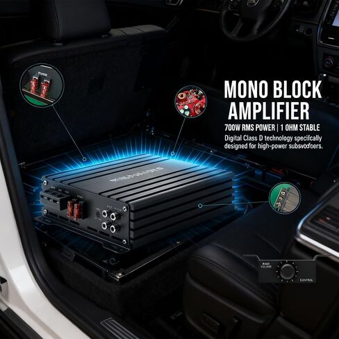 Mono Amplifier,700W RMS Continuous Power,Digital Class D Amp,1 Ohm Stable,Specifically Designed for High-Power Subwoofers in Saudi Arabia