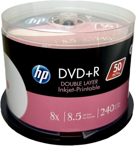 HP DVD+R DL Dual Layer 8X 8.5GB White Inkjet HUB قابل للطباعة 50 حزمة in Kuwait