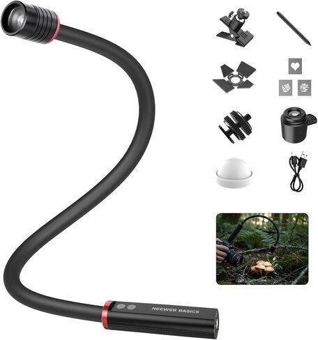 مصباح LED NEEWER Basics ML01 USB C للتصوير الفوتوغرافي الماكرو، 4 وات IP54 زاوية شعاع قابلة للانحناء 1700LUX CRI95 مع 5 ألوان RGB، بطارية 2500 مللي أمبير في الساعة، حذاء بارد للكاميرا، مشبك، ملحقات GOBO in Kuwait