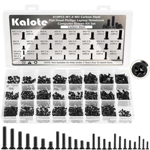 Laptop Screws Kit, 810Pcs Black Laptop Notebook Computer Replacement Screws Assortment Kit, M1.4 M1.7 M2 M2.5 M3 Carbon Steel Flat Head Phillips Mini Set for Lenovo Toshiba HP IBM Dell Sony in Kuwait