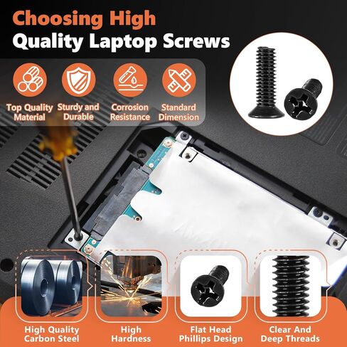 Laptop Screws Kit, 810Pcs Black Laptop Notebook Computer Replacement Screws Assortment Kit, M1.4 M1.7 M2 M2.5 M3 Carbon Steel Flat Head Phillips Mini Set for Lenovo Toshiba HP IBM Dell Sony in Kuwait