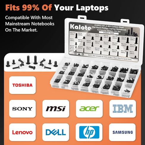 Laptop Screws Kit, 810Pcs Black Laptop Notebook Computer Replacement Screws Assortment Kit, M1.4 M1.7 M2 M2.5 M3 Carbon Steel Flat Head Phillips Mini Set for Lenovo Toshiba HP IBM Dell Sony in Kuwait