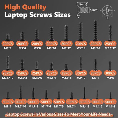 Laptop Screws Kit, 810Pcs Black Laptop Notebook Computer Replacement Screws Assortment Kit, M1.4 M1.7 M2 M2.5 M3 Carbon Steel Flat Head Phillips Mini Set for Lenovo Toshiba HP IBM Dell Sony in Kuwait