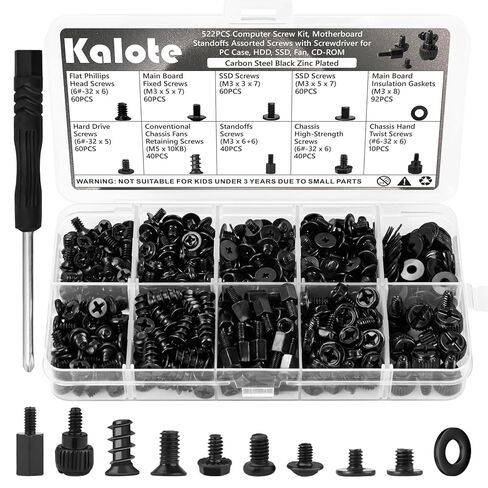 Laptop Screws Kit, 810Pcs Black Laptop Notebook Computer Replacement Screws Assortment Kit, M1.4 M1.7 M2 M2.5 M3 Carbon Steel Flat Head Phillips Mini Set for Lenovo Toshiba HP IBM Dell Sony in Kuwait