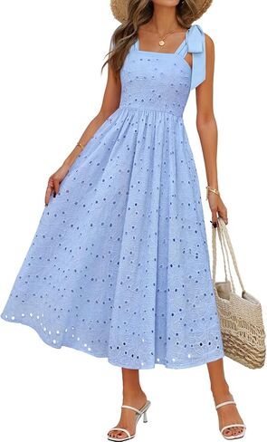 MEROKEETY Women's Summer Eyelet Square Neck Sundress 2026 Spring Sleeveless Flowy A Line Beach Vacation Long Maxi Dress in Saudi Arabia