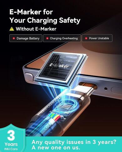 كابل INIU USB C إلى USB C، سلك شاحن سريع من النوع C بقدرة 240 وات لشاحن MacBook Pro، شحن سريع بتقنية GaN بقدرة 100 وات، شاحن صغير قابل للطي بثلاثة منافذ مع كابل USB C in Kuwait