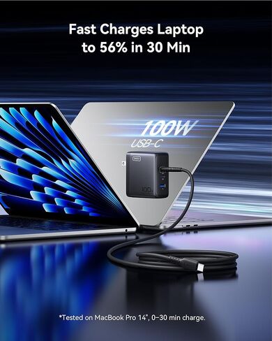 كابل INIU USB C إلى USB C، سلك شاحن سريع من النوع C بقدرة 240 وات لشاحن MacBook Pro، شحن سريع بتقنية GaN بقدرة 100 وات، شاحن صغير قابل للطي بثلاثة منافذ مع كابل USB C in Kuwait