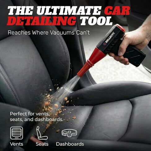 منفضة هواء كهربائية BULLSEYE Blaster 130000 دورة في الدقيقة، منفاخ هواء مضغوط لاسلكي قابل لإعادة الشحن لتنظيف الكمبيوتر، لوحة المفاتيح، الإلكترونيات، تفاصيل السيارة، 3 سرعات توربو، 2 فوهات - كما رأينا على شاشة التلفزيون in Kuwait