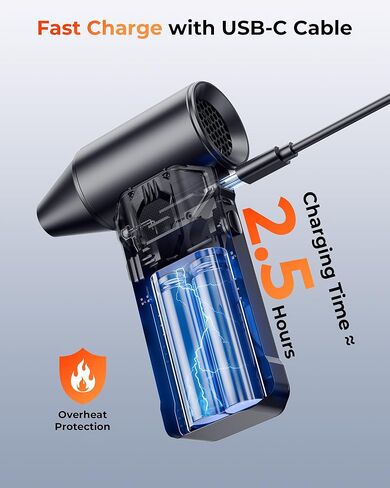 Compressed Air Duster, 110000 RPM High-Speed Electric Air Duster with Brushless Motor, 3-Speed Settings, Rechargeable Cordless Dust Blower with Fast Charging for PC, Keyboard, Car, Home (Black) in Kuwait