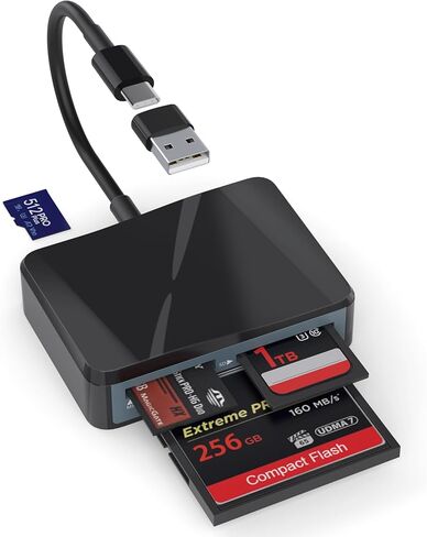 قارئ بطاقات SD، 4 في 1 USB C إلى SD/TF/CF/MS قارئ بطاقات مع محول USB إلى USB C قارئ بطاقات Memroy لهاتف iPhone 17/16/15 Pro Max iPad Pro MacBook Pro/Air iMac M4/M3/M2 Android Phone/الكمبيوتر اللوحي (أبيض) in Kuwait