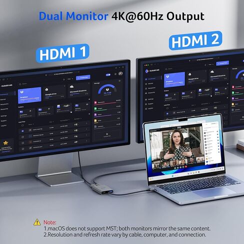 موزع USB C 4 في 1 من Acer، محول HDMI من النوع C إلى HDMI مزدوج 4K@60 هرتز، مقسم HDMI للشاشات المزدوجة مع منفذ PD 100 وات، USB 3.0، محول شاشة مزدوج متوافق مع Acer، Dell XPS، HP، MacBook Neo/Air/Pro in Kuwait