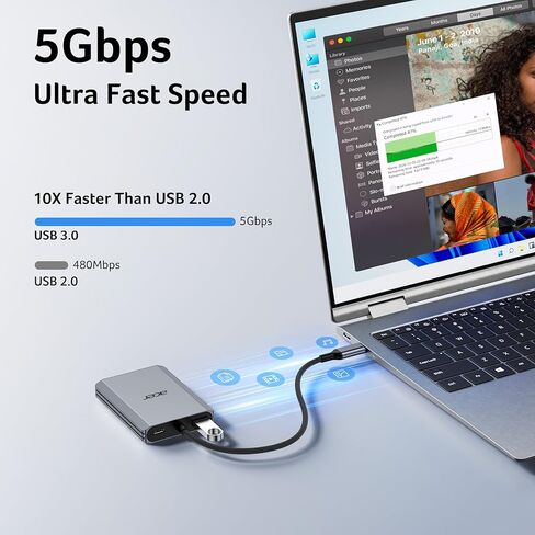 موزع USB C 4 في 1 من Acer، محول HDMI من النوع C إلى HDMI مزدوج 4K@60 هرتز، مقسم HDMI للشاشات المزدوجة مع منفذ PD 100 وات، USB 3.0، محول شاشة مزدوج متوافق مع Acer، Dell XPS، HP، MacBook Neo/Air/Pro in Kuwait