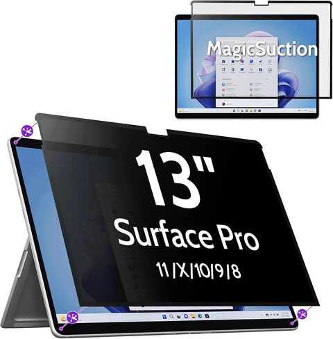 شاشة خصوصية Peslv لجهاز Surface Pro 11/10/9/8/X مقاس 13 بوصة، واقي أسود مضاد للتجسس MagicSuction™ قابل للإزالة، مرشح الضوء الأزرق الوهج لشاشة الكمبيوتر المحمول Microsoft in Kuwait