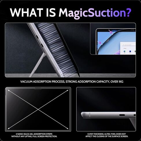 شاشة خصوصية Peslv لجهاز Surface Pro 11/10/9/8/X مقاس 13 بوصة، واقي أسود مضاد للتجسس MagicSuction™ قابل للإزالة، مرشح الضوء الأزرق الوهج لشاشة الكمبيوتر المحمول Microsoft in Kuwait