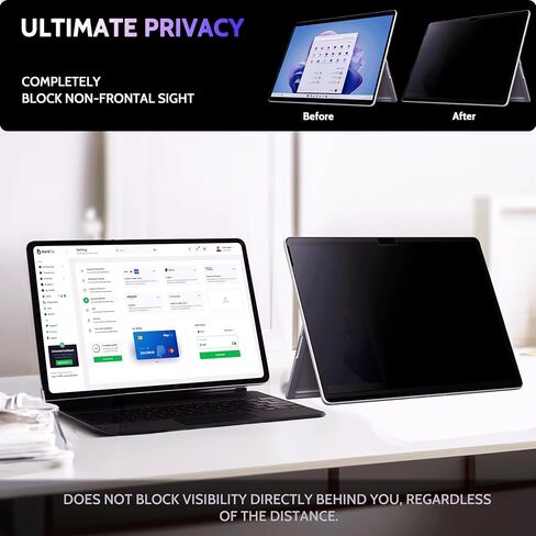 شاشة خصوصية Peslv لجهاز Surface Pro 11/10/9/8/X مقاس 13 بوصة، واقي أسود مضاد للتجسس MagicSuction™ قابل للإزالة، مرشح الضوء الأزرق الوهج لشاشة الكمبيوتر المحمول Microsoft in Kuwait