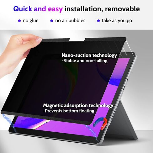 شاشة خصوصية مغناطيسية Peslv لجهاز Surface Pro 7+/7/6/5/4/3 12.3 بوصة، فلتر وهج الضوء الأزرق قابل للإزالة، واقي كتلة Apy خاص للأمان الأسود in Kuwait