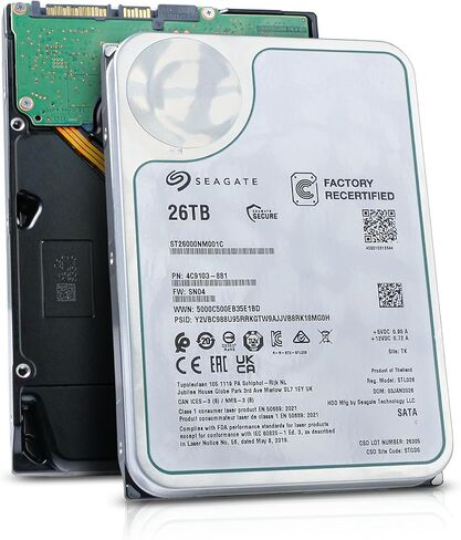 محرك الأقراص الصلبة Seagate Exos ST26000NM001C سعة 26 تيرابايت 7200 دورة في الدقيقة SATA 6 جيجابايت/ثانية 512e 3.5 بوصة (متجدد) in Kuwait