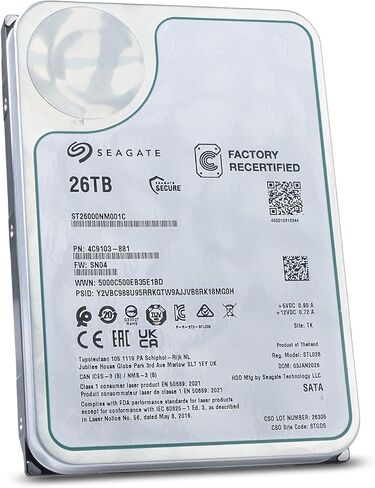 محرك الأقراص الصلبة Seagate Exos ST26000NM001C سعة 26 تيرابايت 7200 دورة في الدقيقة SATA 6 جيجابايت/ثانية 512e 3.5 بوصة (متجدد) in Kuwait