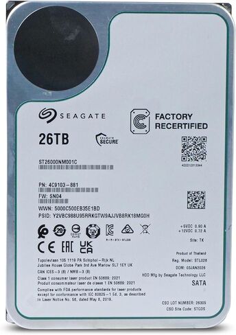 محرك الأقراص الصلبة Seagate Exos ST26000NM001C سعة 26 تيرابايت 7200 دورة في الدقيقة SATA 6 جيجابايت/ثانية 512e 3.5 بوصة (متجدد) in Kuwait