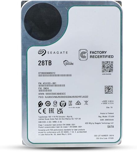 محرك الأقراص الصلبة Seagate Exos ST28000NM001C سعة 28 تيرابايت 7200 دورة في الدقيقة SATA 6 جيجابايت/ثانية 512e 3.5 بوصة (متجدد) in Kuwait