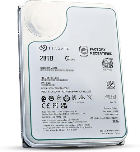 محرك الأقراص الصلبة Seagate Exos ST28000NM001C سعة 28 تيرابايت 7200 دورة في الدقيقة SATA 6 جيجابايت/ثانية 512e 3.5 بوصة (متجدد) in Kuwait