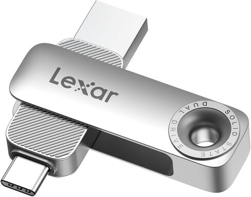 Lexar D50E محرك أقراص مزدوج الحالة الصلبة سعة 256 جيجابايت، محرك فلاش USB بسرعة قراءة تصل إلى 400 ميجابايت/ثانية، كتابة عالية الأداء بسرعة 360 ميجابايت/ثانية، منفذ USB-C وUSB-A، تصميم دوار للإسكان المعدني، متوافق مع iPhone 17 وAndroid والكمبيوتر الشخصي in Kuwait