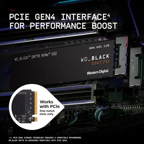 محرك الأقراص الصلبة SSD للألعاب الداخلي WD_Black 2 تيرابايت SN770 NVMe - Gen4 PCIe، M.2 2280، حتى 5,150 ميجابايت/ثانية - WDS200T3X0E - (متجدد) in Kuwait